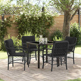 Garden Dining Set with Cushion 5 pcs Black Poly Rattan