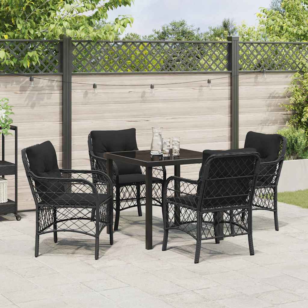Garden Dining Set with Cushion 5 pcs Black Poly Rattan