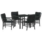 Garden Dining Set with Cushion 5 pcs Black Poly Rattan