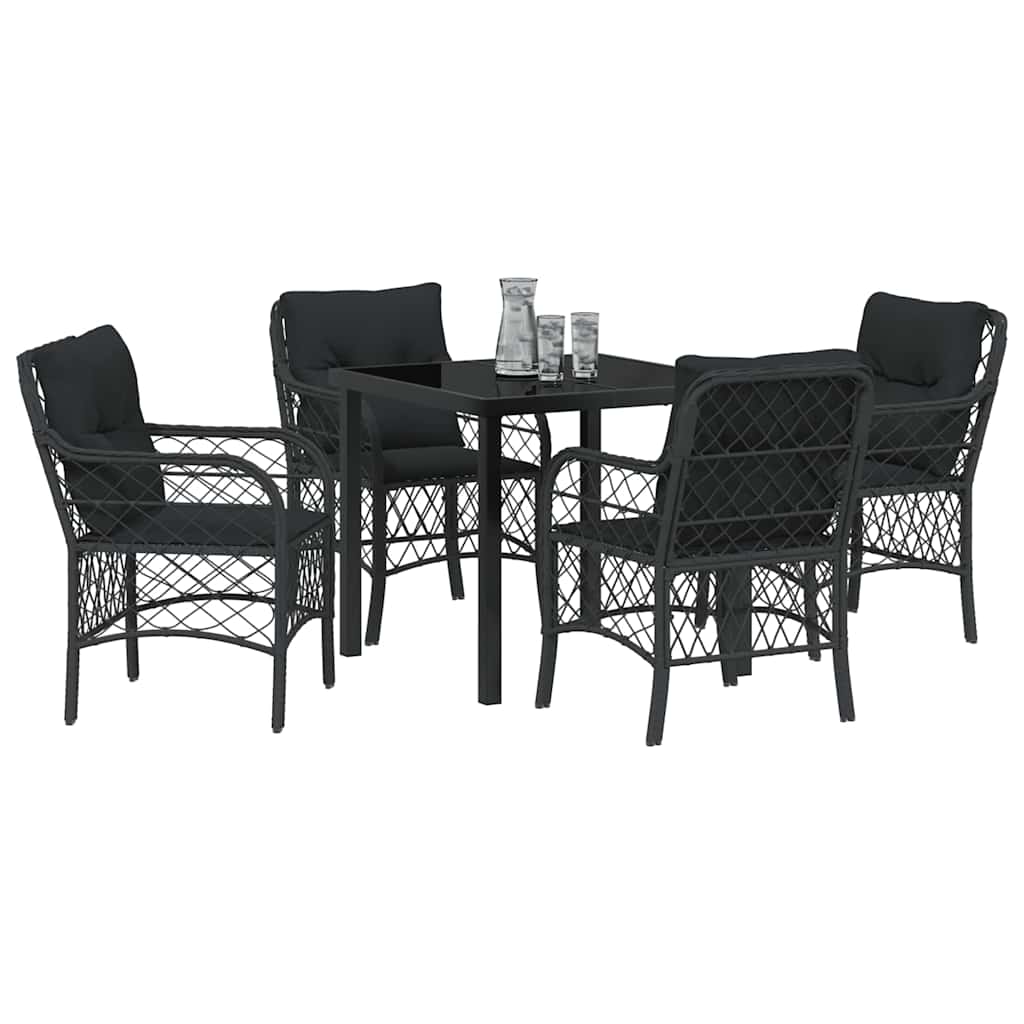 Garden Dining Set with Cushion 5 pcs Black Poly Rattan