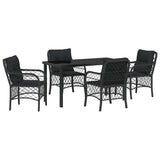 Garden Dining Set with Cushion 5 pcs Black Poly Rattan