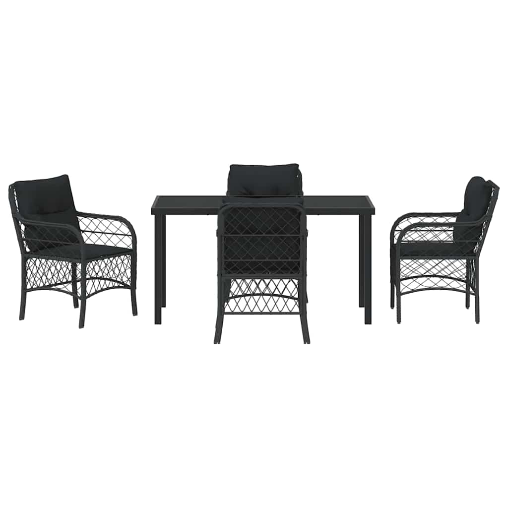 Garden Dining Set with Cushion 5 pcs Black Poly Rattan