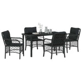 Garden Dining Set with Cushion 5 pcs Black Poly Rattan