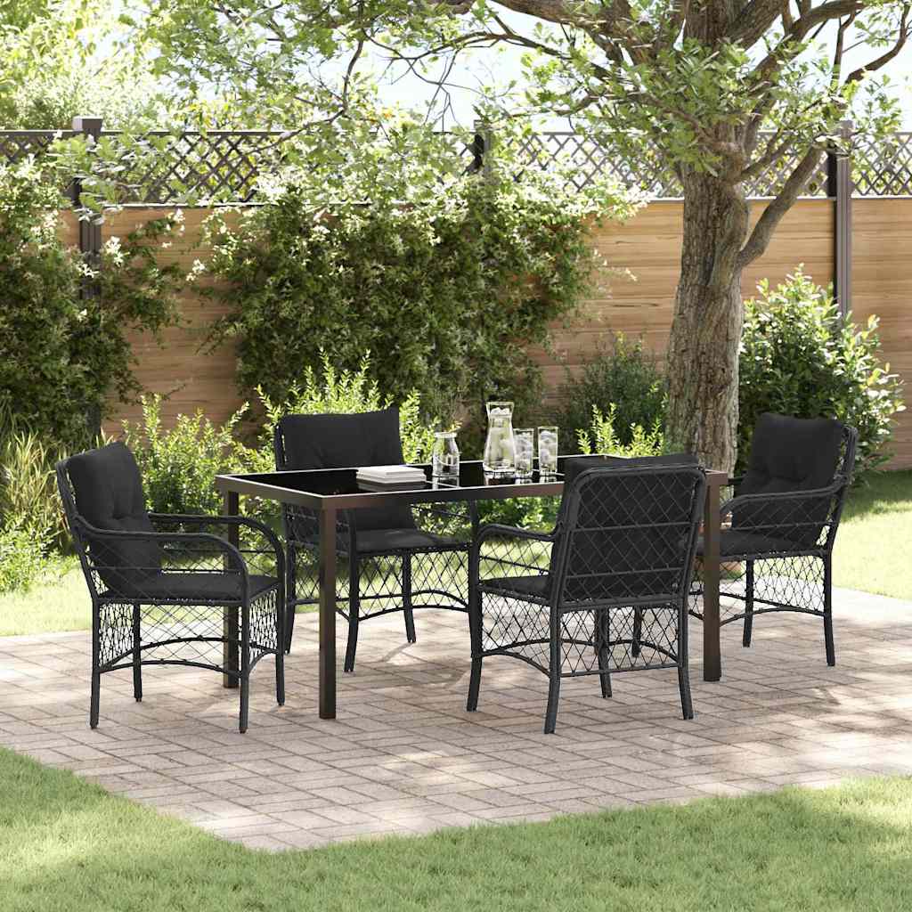 Garden Dining Set with Cushion 5 pcs Black Poly Rattan
