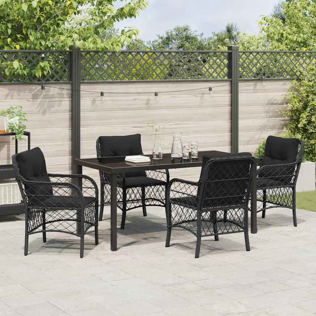 Garden Dining Set with Cushion 5 pcs Black Poly Rattan