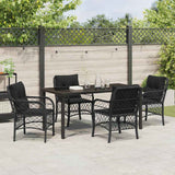 Garden Dining Set with Cushion 5 pcs Black Poly Rattan