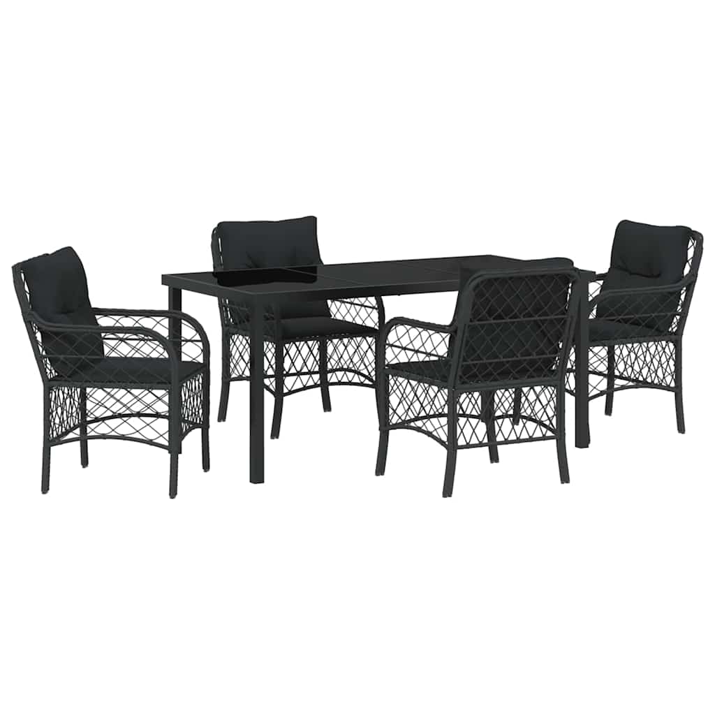 Garden Dining Set with Cushion 5 pcs Black Poly Rattan