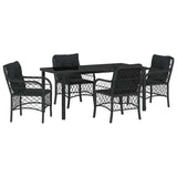 Garden Dining Set with Cushion 5 pcs Black Poly Rattan - Front View