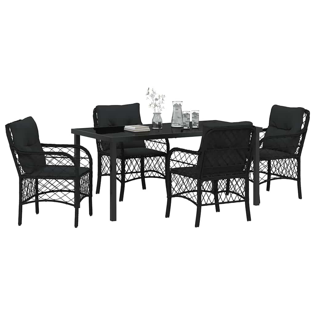 Garden Dining Set with Cushion 5 pcs Black Poly Rattan