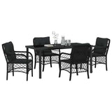 Garden Dining Set with Cushion 5 pcs Black Poly Rattan