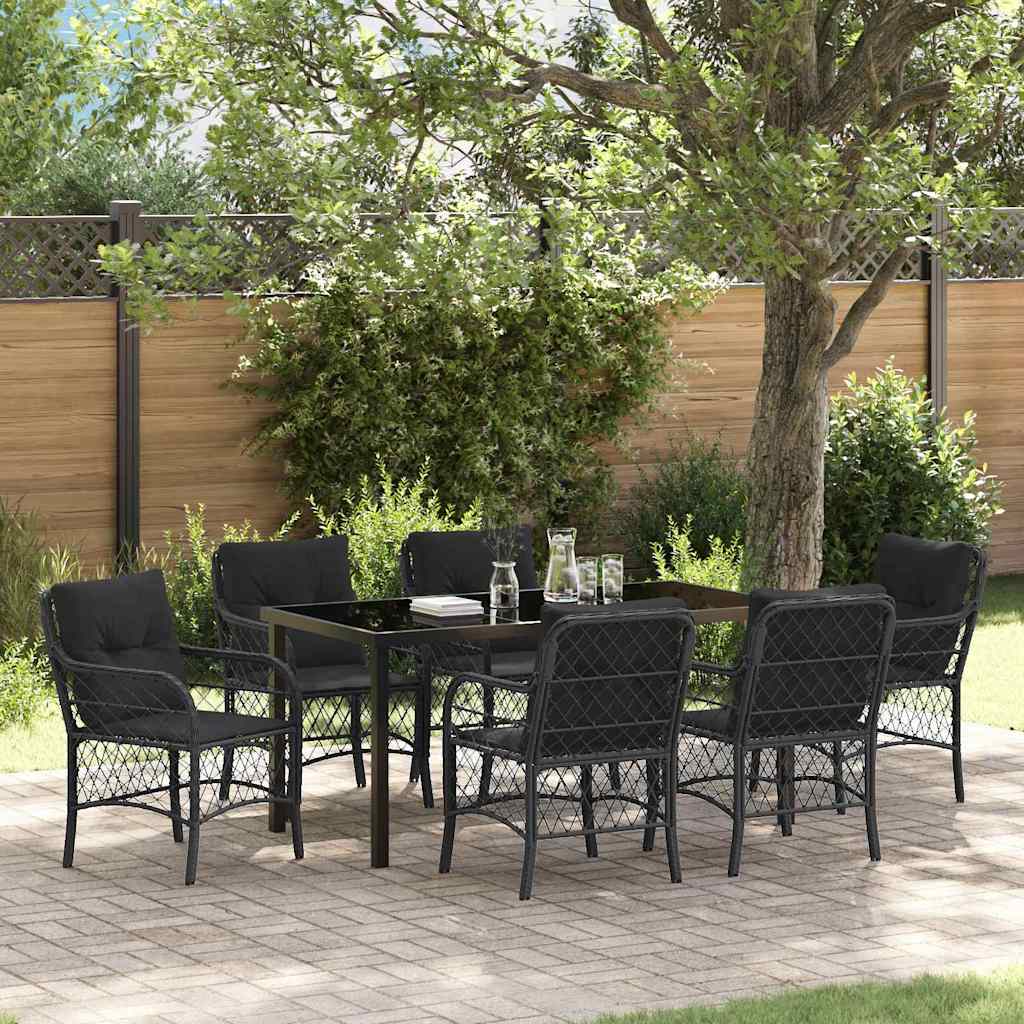 Garden Dining Set with Cushion 7 pcs Black Poly Rattan