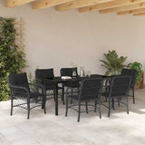 Garden Dining Set with Cushion 7 pcs Black Poly Rattan - Top-Down View