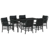 Garden Dining Set with Cushion 7 pcs Black Poly Rattan - Front View
