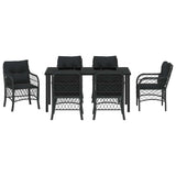 Garden Dining Set with Cushion 7 pcs Black Poly Rattan