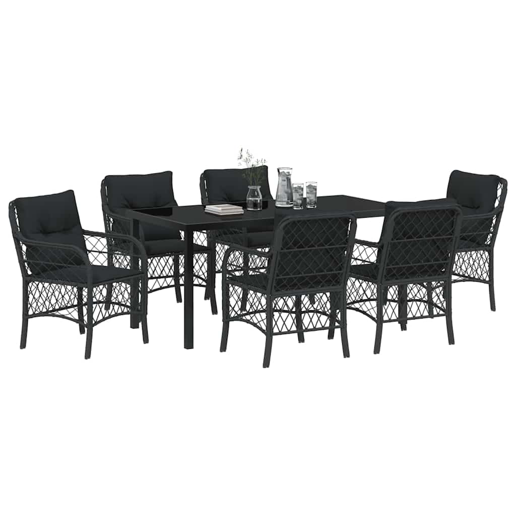 Garden Dining Set with Cushion 7 pcs Black Poly Rattan