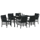 Garden Dining Set with Cushion 7 pcs Black Poly Rattan