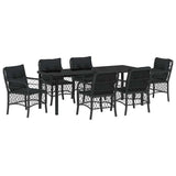 Garden Dining Set with Cushion 7 pcs Black Poly Rattan - Front View