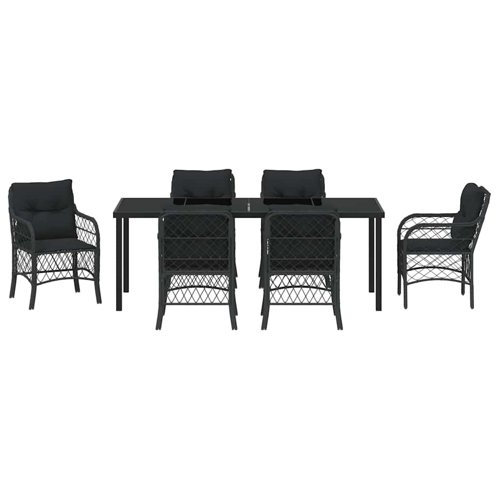 Garden Dining Set with Cushion 7 pcs Black Poly Rattan
