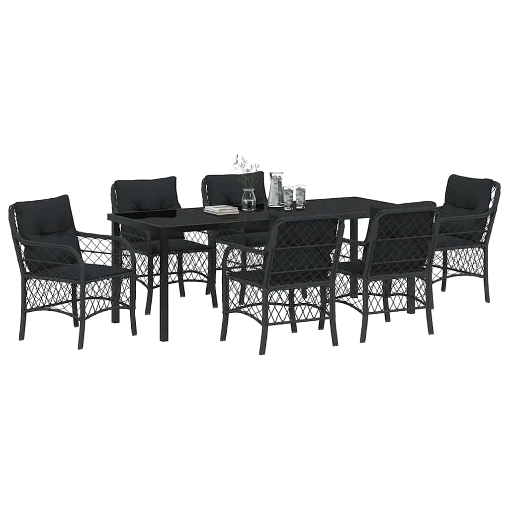 Garden Dining Set with Cushion 7 pcs Black Poly Rattan