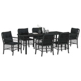 Garden Dining Set with Cushion 7 pcs Black Poly Rattan - Side View