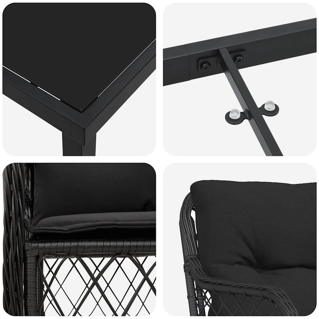 Garden Dining Set with Cushion 9 pcs Black Poly Rattan