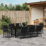 Garden Dining Set with Cushion 9 pcs Black Poly Rattan