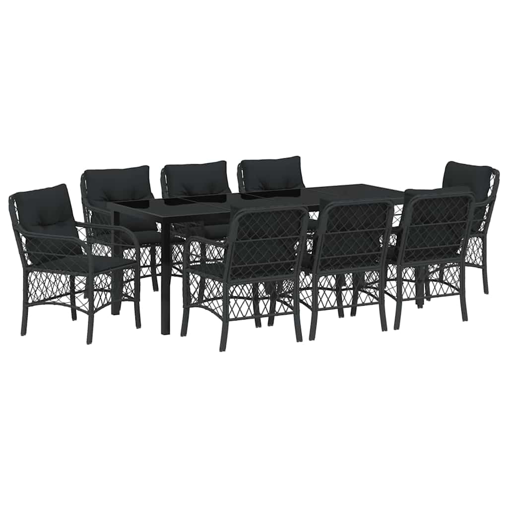 Garden Dining Set with Cushion 9 pcs Black Poly Rattan