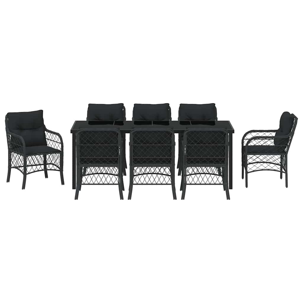 Garden Dining Set with Cushion 9 pcs Black Poly Rattan