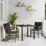 Garden Dining Set with Cushion 3 pcs Grey Poly Rattan