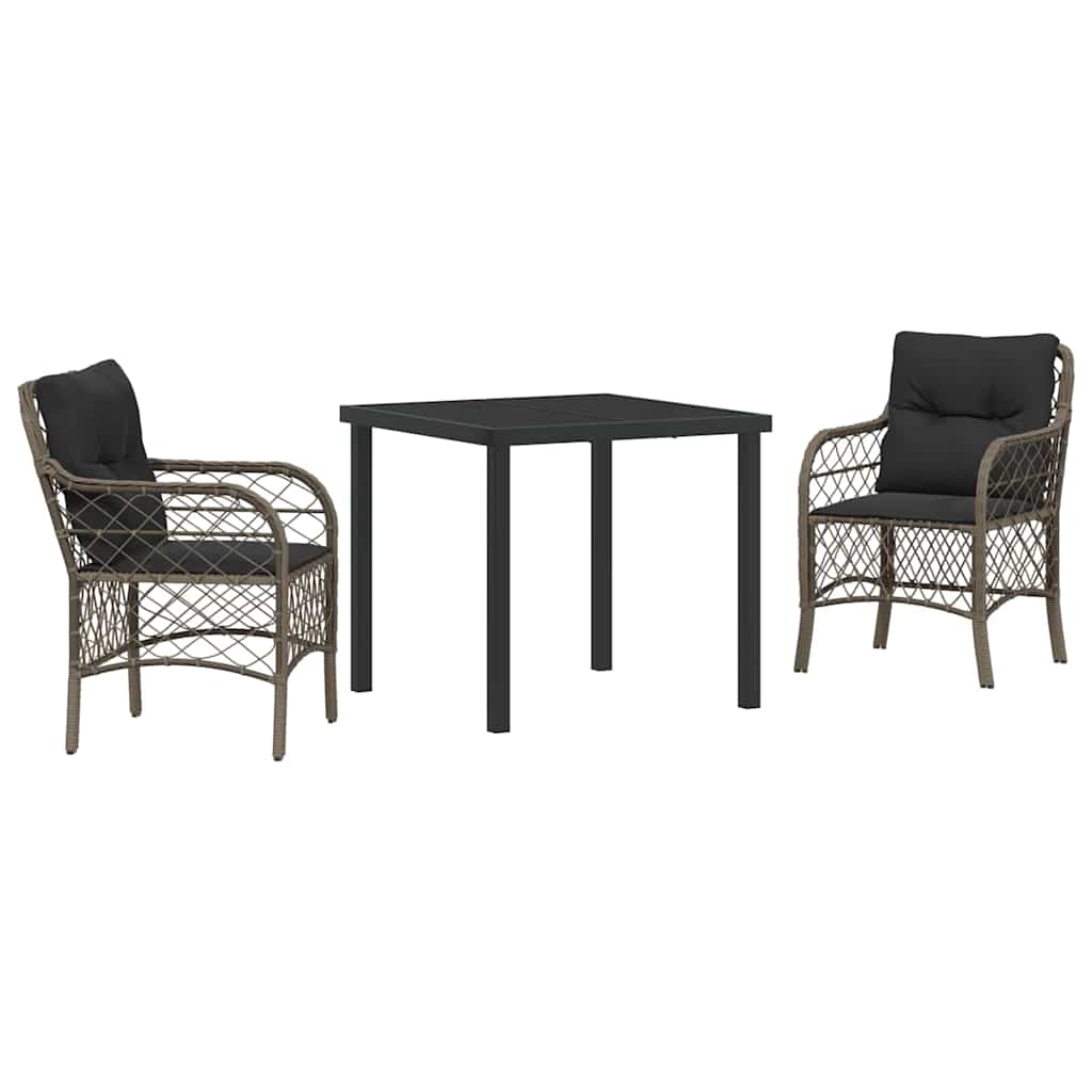 Garden Dining Set with Cushion 3 pcs Grey Poly Rattan