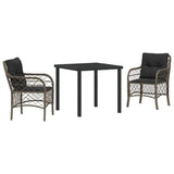 Garden Dining Set with Cushion 3 pcs Grey Poly Rattan