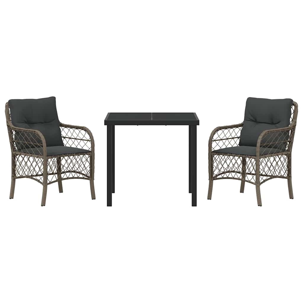Garden Dining Set with Cushion 3 pcs Grey Poly Rattan