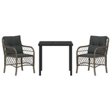 Garden Dining Set with Cushion 3 pcs Grey Poly Rattan