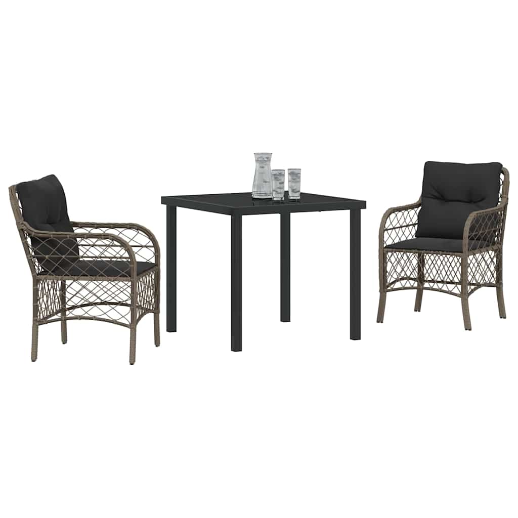Garden Dining Set with Cushion 3 pcs Grey Poly Rattan