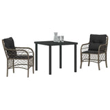 Garden Dining Set with Cushion 3 pcs Grey Poly Rattan - Side View