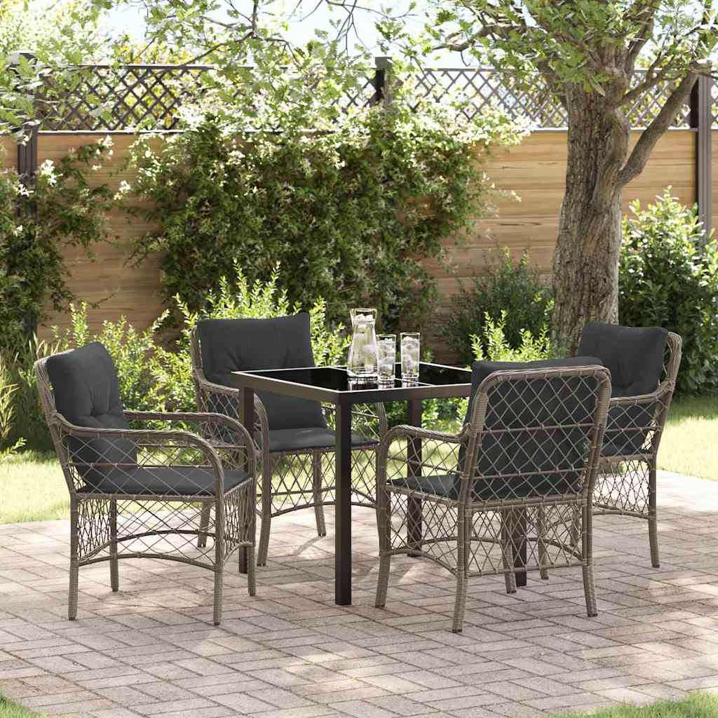 Garden Dining Set with Cushion 5 pcs Grey Poly Rattan