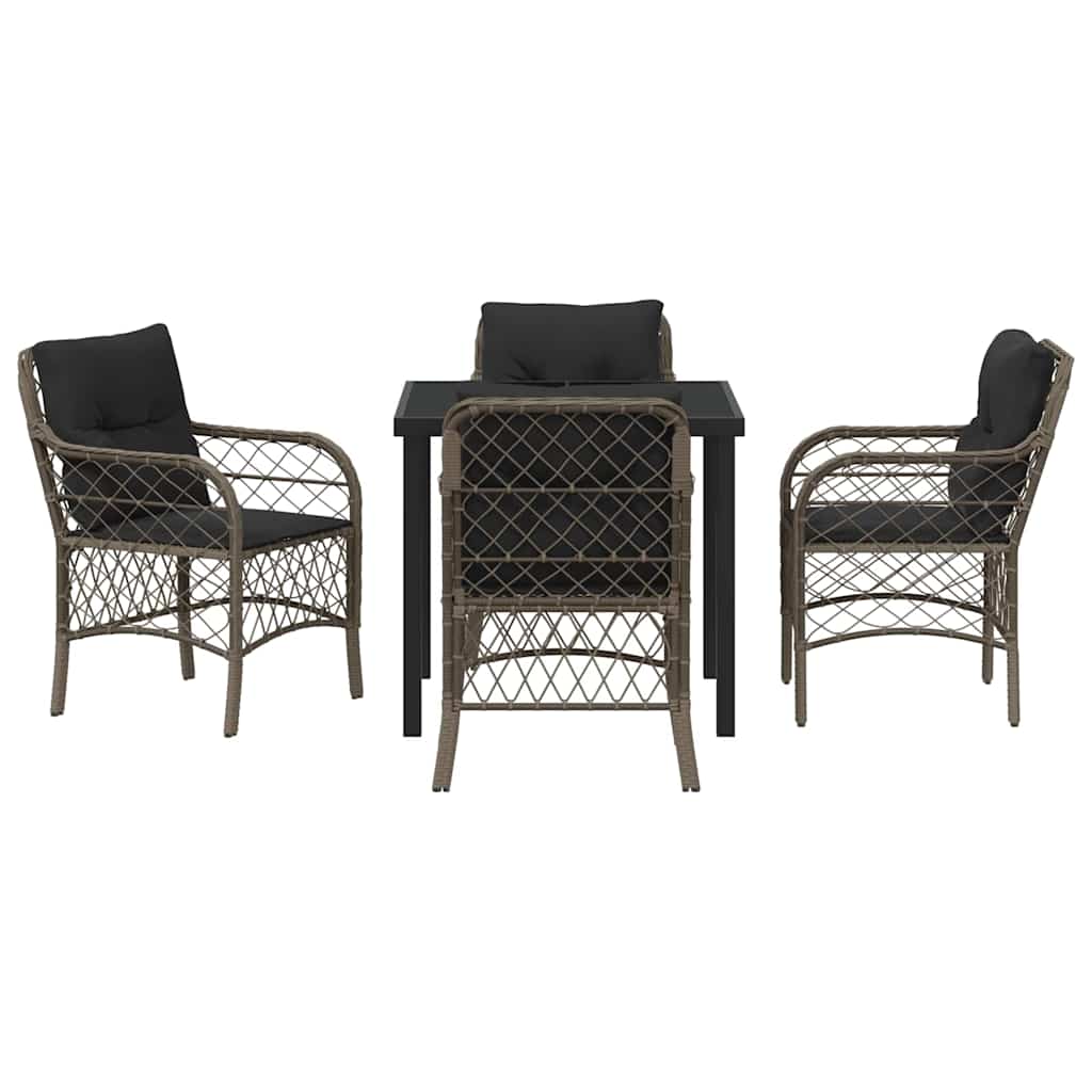 Garden Dining Set with Cushion 5 pcs Grey Poly Rattan