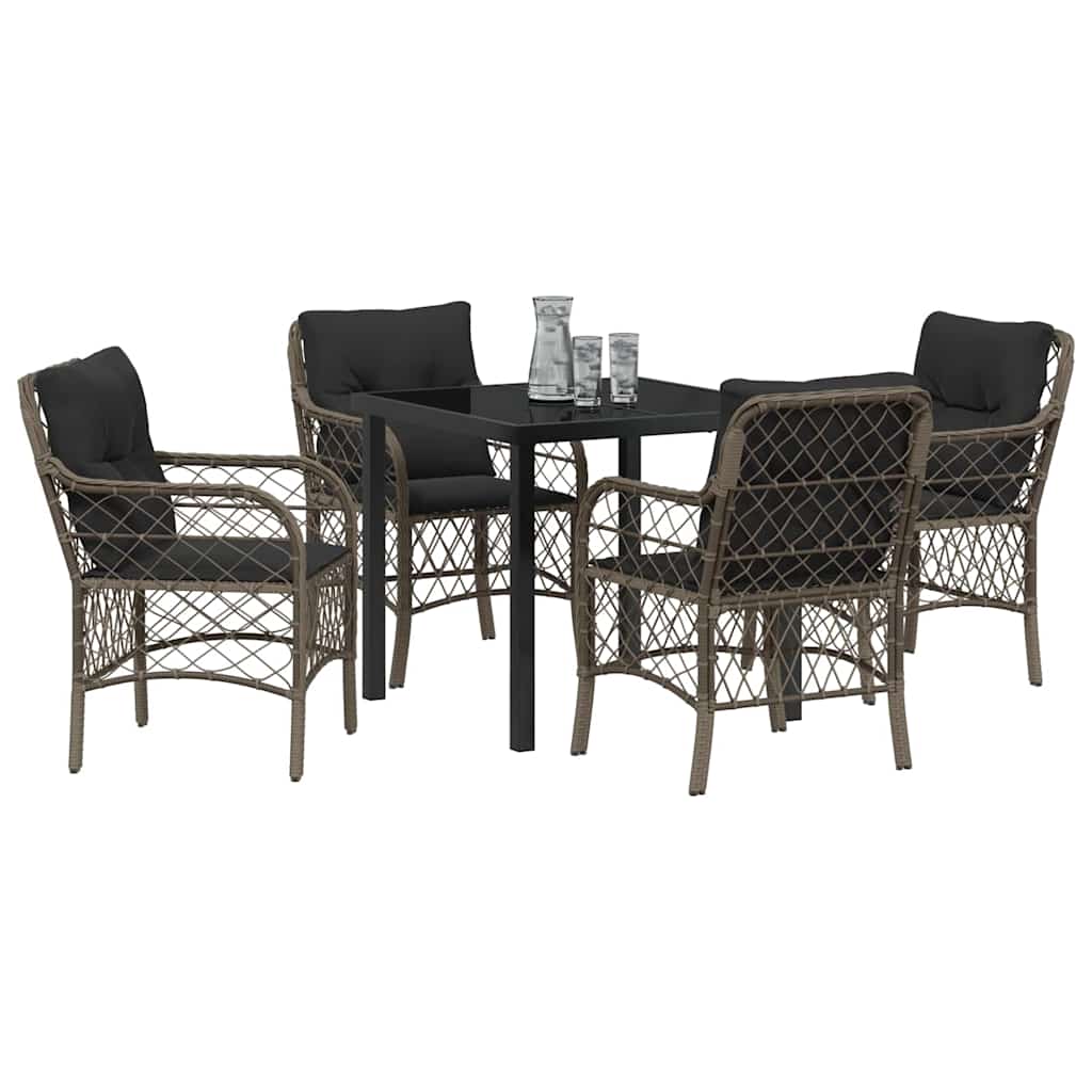 Garden Dining Set with Cushion 5 pcs Grey Poly Rattan