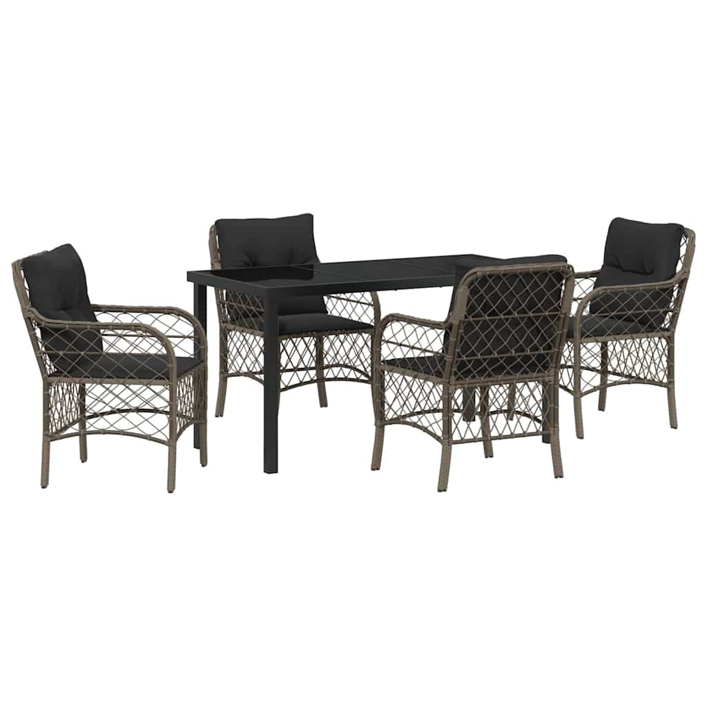 Garden Dining Set with Cushion 5 pcs Grey Poly Rattan