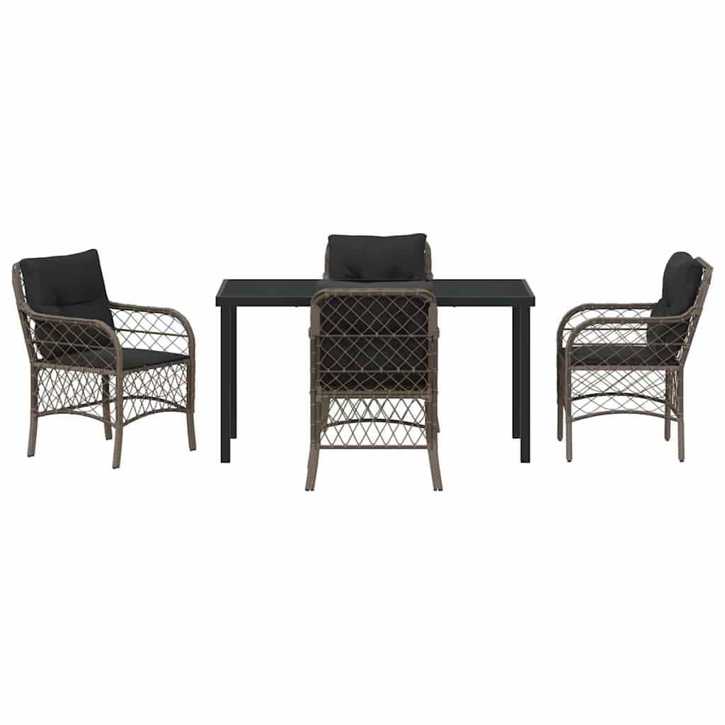 Garden Dining Set with Cushion 5 pcs Grey Poly Rattan