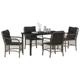Garden Dining Set with Cushion 5 pcs Grey Poly Rattan