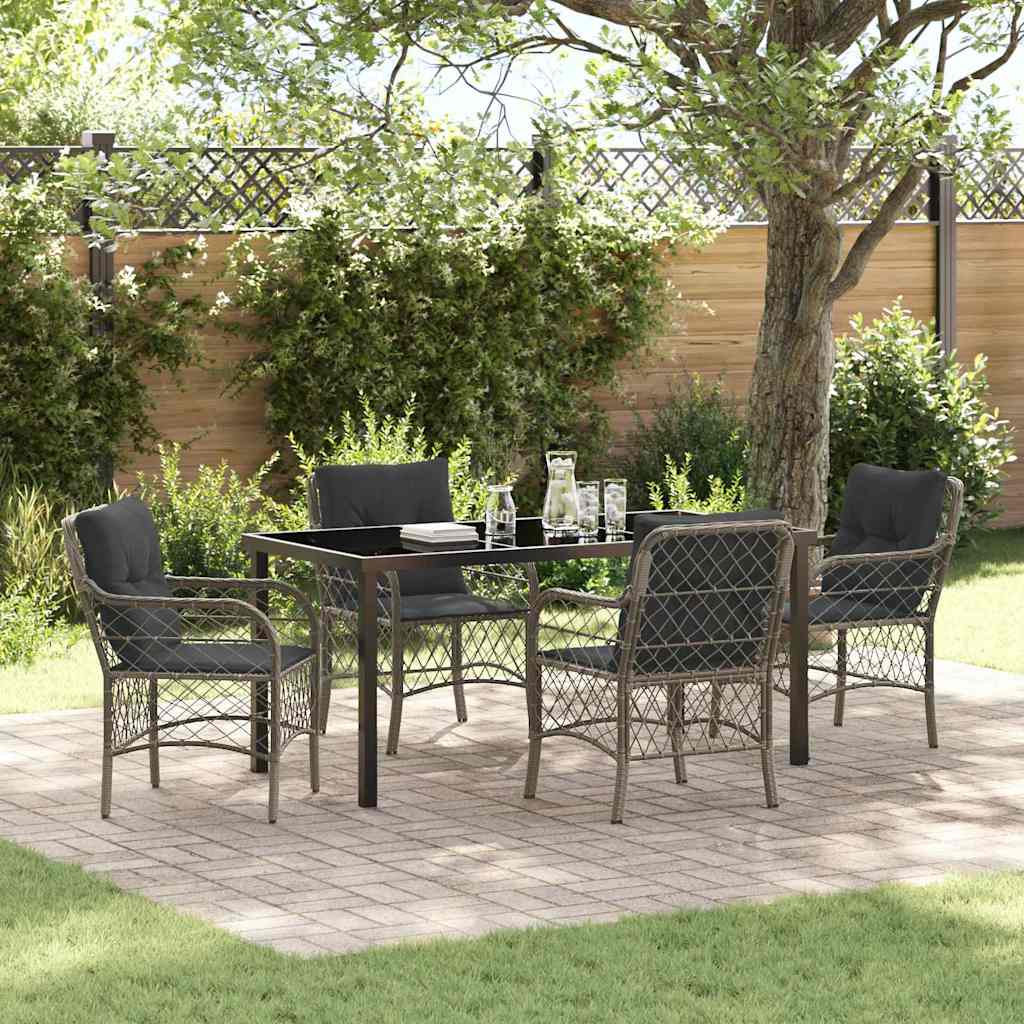 Garden Dining Set with Cushion 5 pcs Grey Poly Rattan