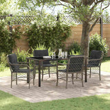 Garden Dining Set with Cushion 5 pcs Grey Poly Rattan