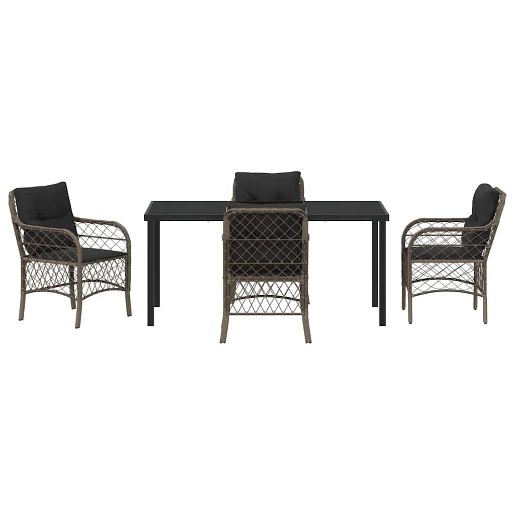 Garden Dining Set with Cushion 5 pcs Grey Poly Rattan