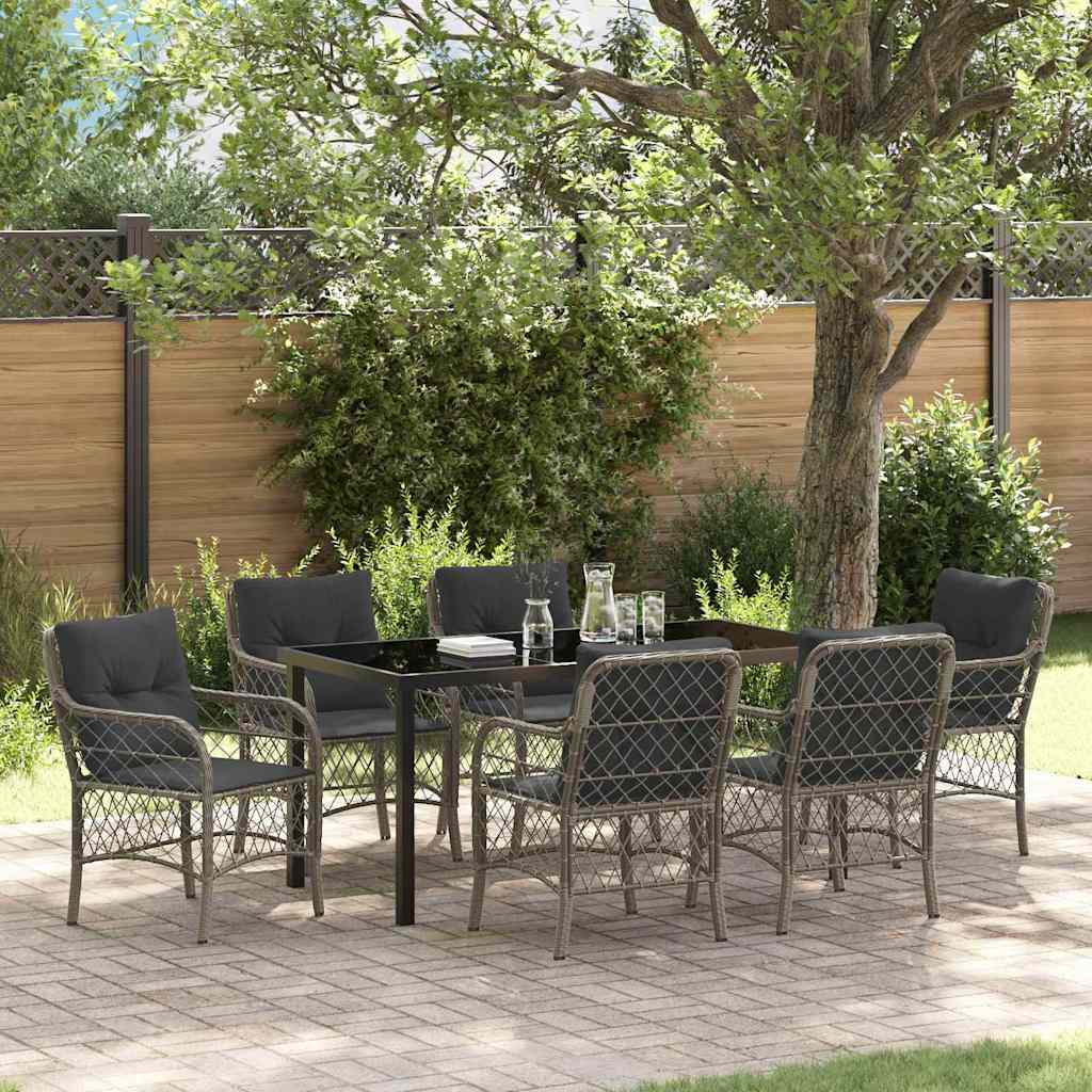 Garden Dining Set with Cushion 7 pcs Grey Poly Rattan