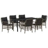 Garden Dining Set with Cushion 7 pcs Grey Poly Rattan - Front View