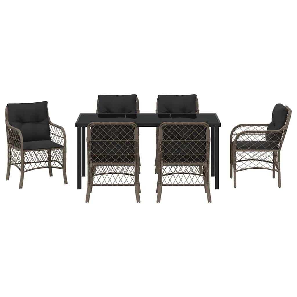 Garden Dining Set with Cushion 7 pcs Grey Poly Rattan