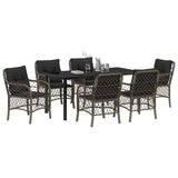 Garden Dining Set with Cushion 7 pcs Grey Poly Rattan - Side View