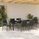 Garden Dining Set with Cushion 7 pcs Grey Poly Rattan