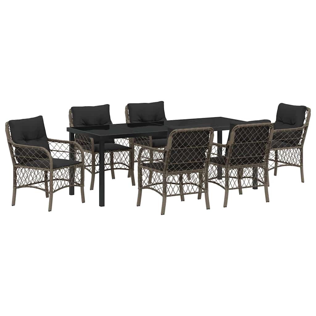 Garden Dining Set with Cushion 7 pcs Grey Poly Rattan